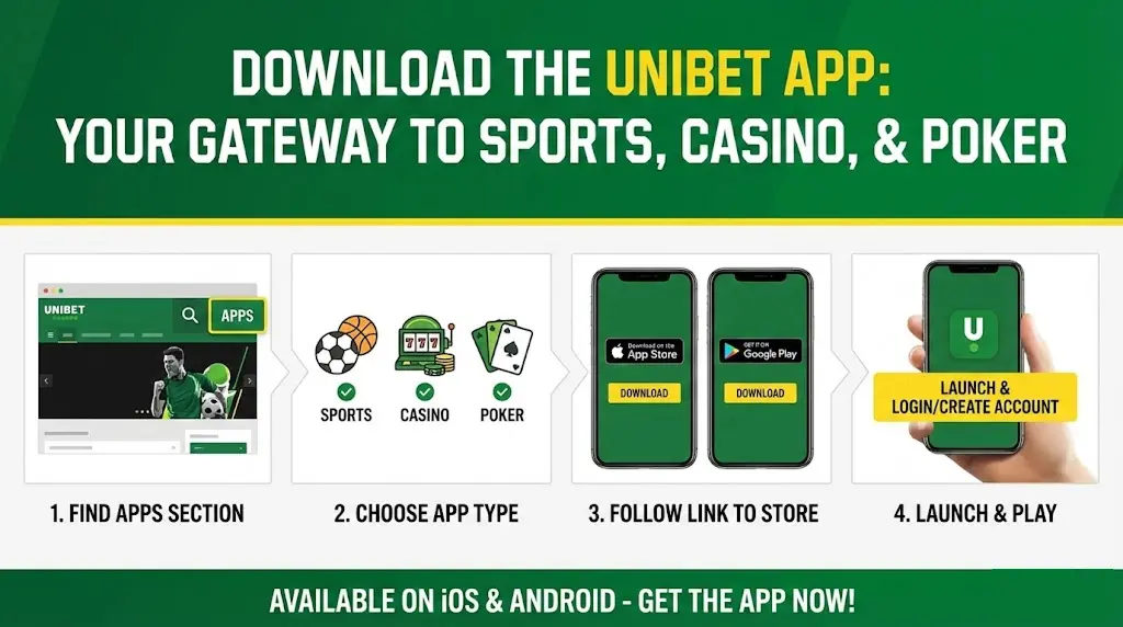 Step-by-step visual guide for downloading the Unibet app in the UK