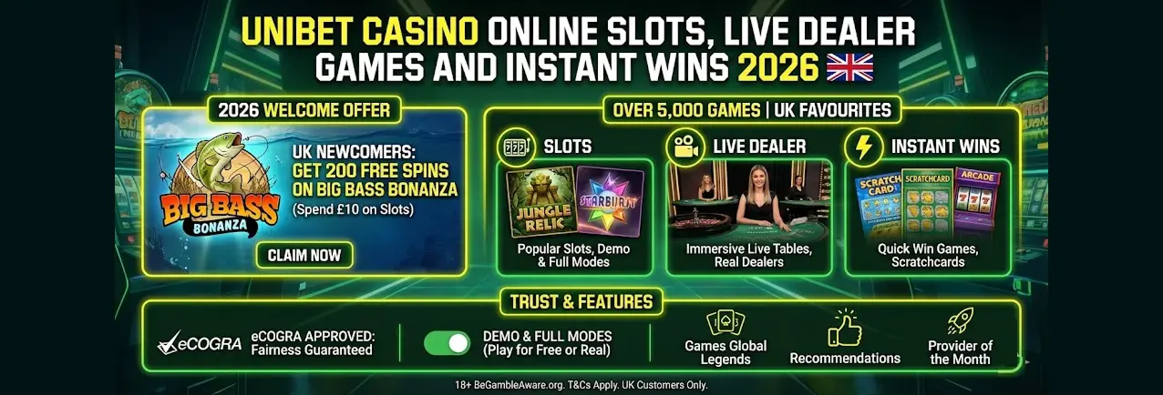 homepage banner featuring 5,000+ Unibet Games