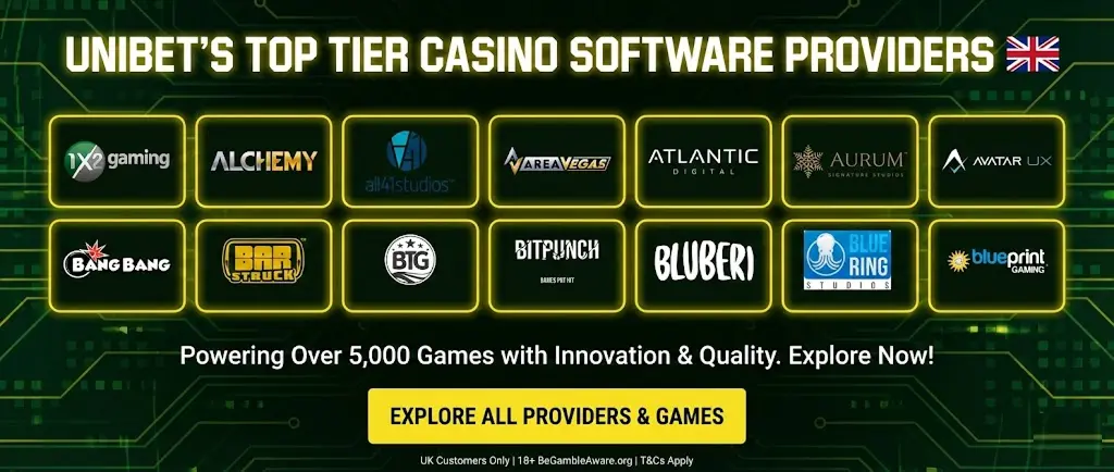 Top tier casino software providers at Unibet