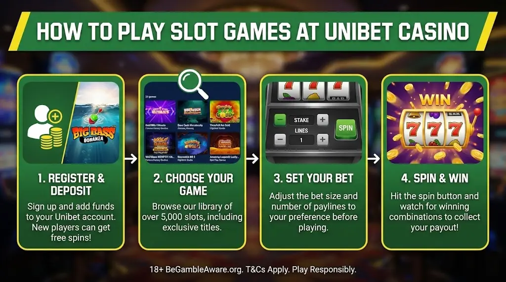 Visual guide for playing real money slot machines at Unibet Casino