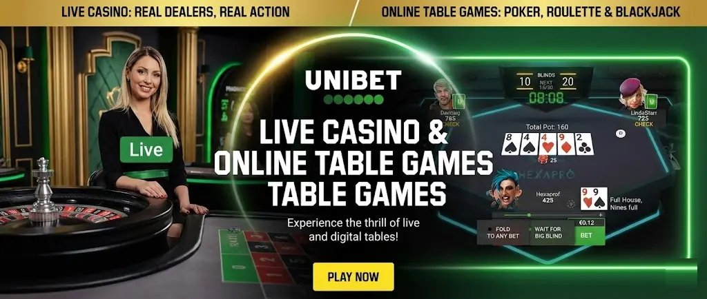 Unibet live casino and digital table games