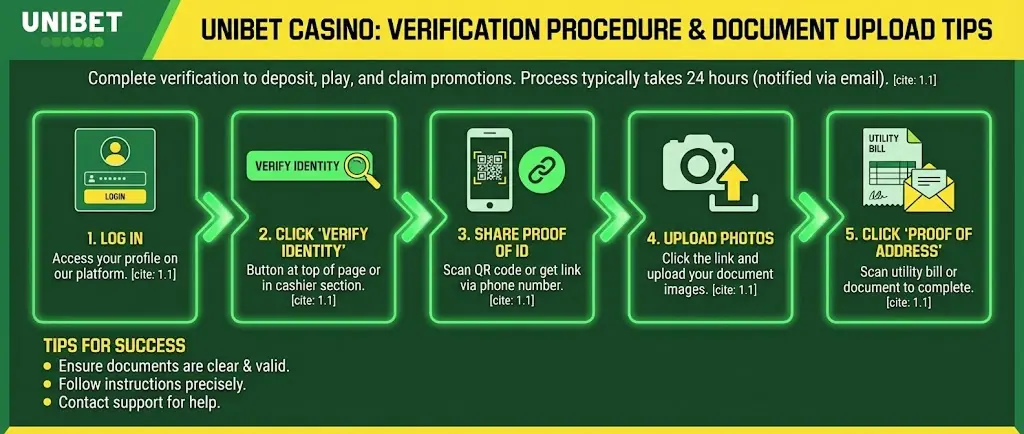 Graphic for uploading ID and proof of address photos to Unibet