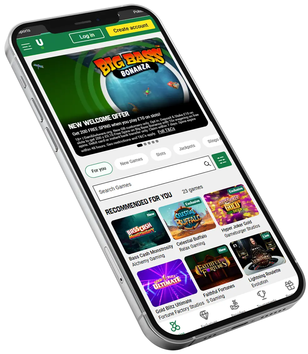 User interface of the Unibet mobile app